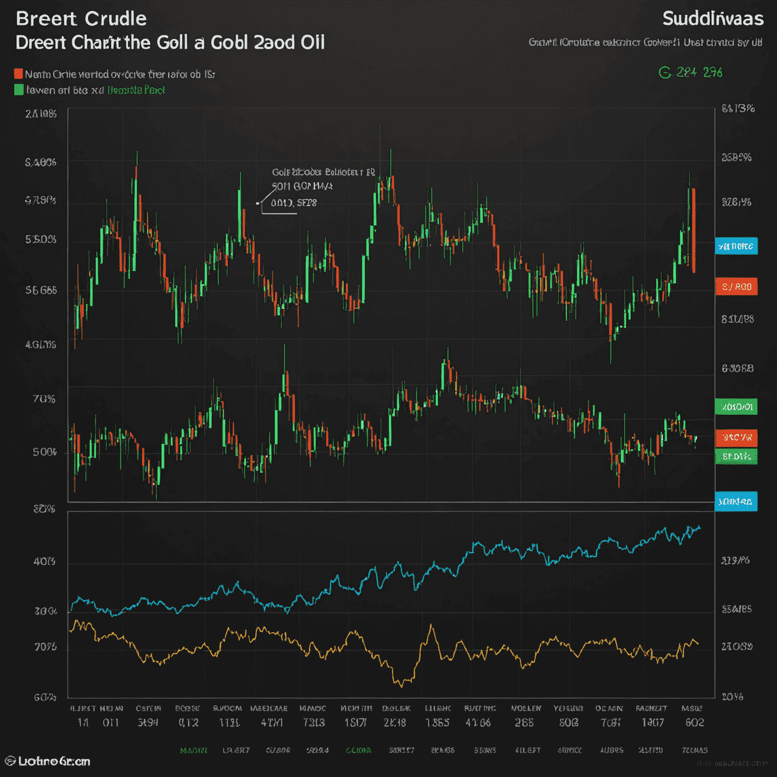 Графики цен на нефть Brent и золото за последний месяц, показывающие текущий рост